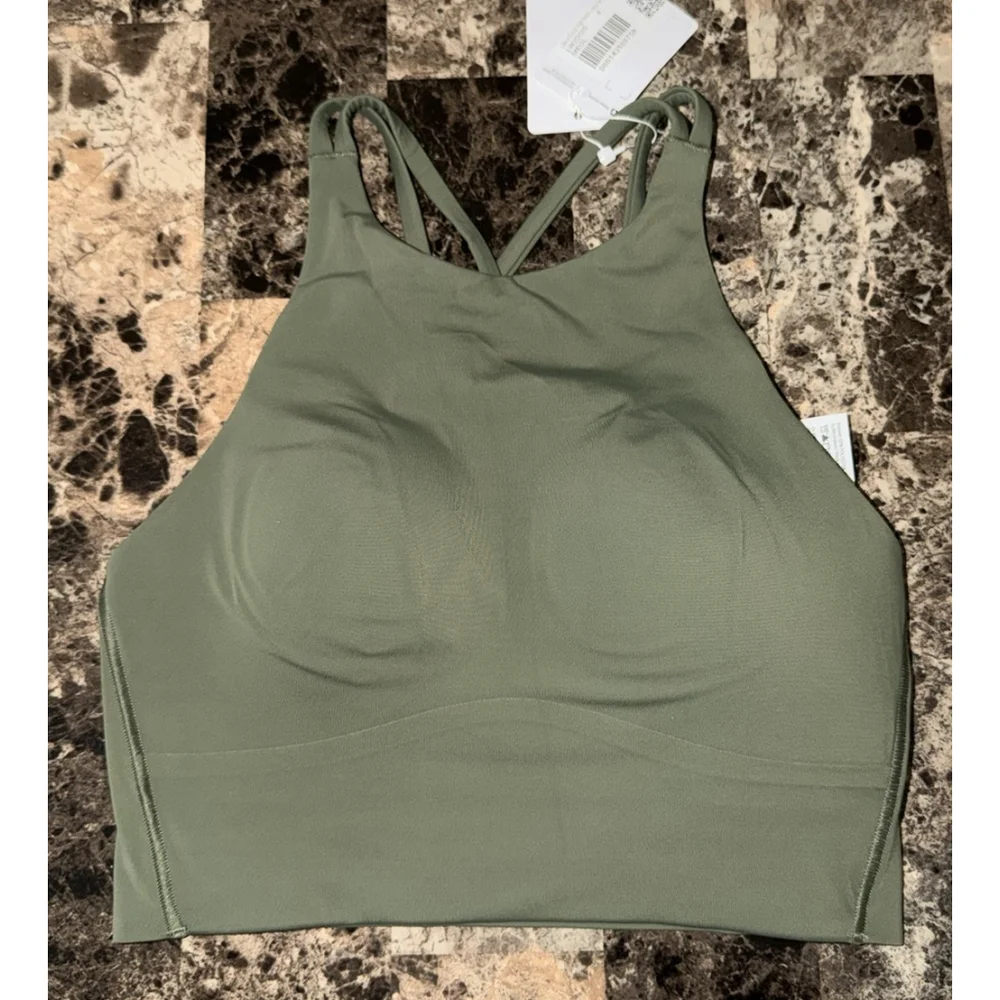 LULULEMON LIKE A CLOUD HIGH NECK LONG LINE BRA B/C MEDIUM OLIVE COLOR SIZE 4 NWT